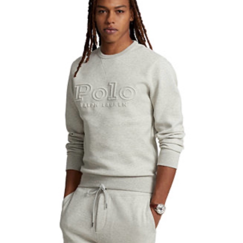 NWOT Ralph Lauren POLO Logo Embossed Double Knit Sweatshirt gray Mens M